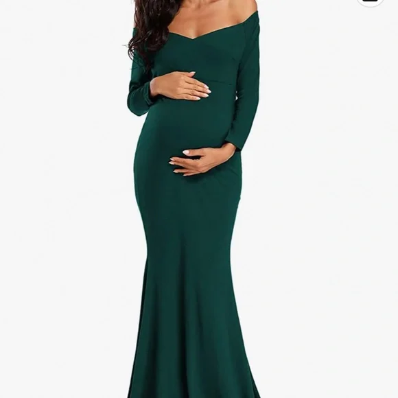 green emerald velvet dress Emerald V Neck Maternity Dress With Belt – Rebel and Blush main image 1